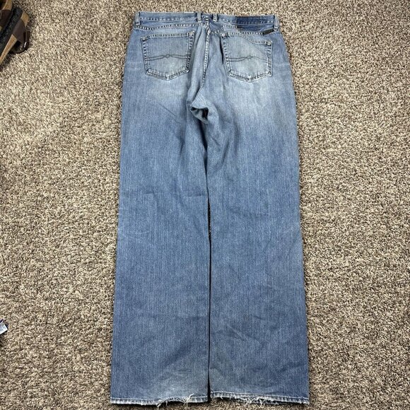 VTG Lucky Brand Dungarees Wide Leg Jeans Baggy Mens 38 Blue Y2K Relax Distressed - Picture 10 of 11